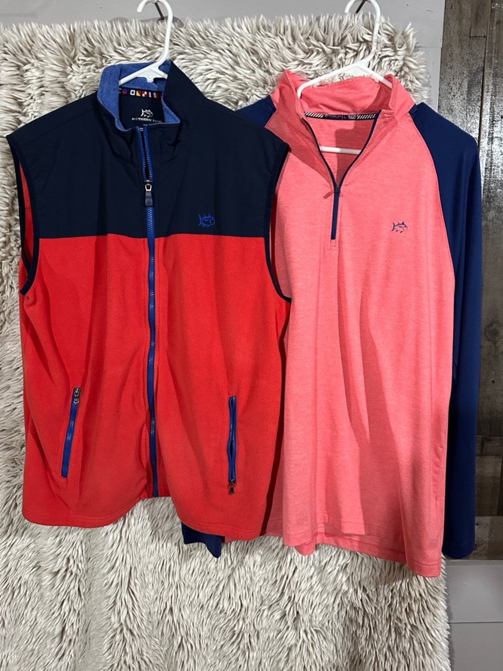 Southern Tide Red and Navy Colorblock Fleece Vest